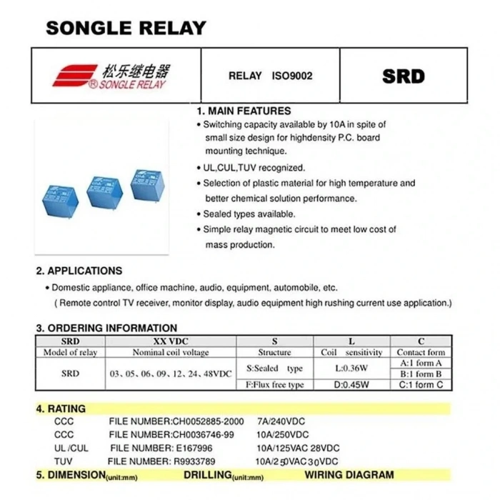 Songle 9V Minyon Spot Röle SRD-09VDC-SL-C