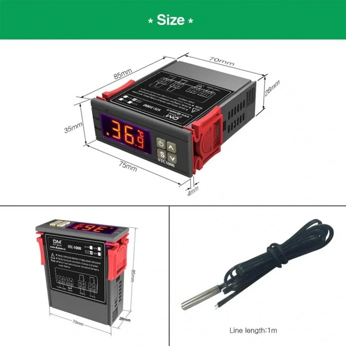 STC-1000 220V LCD Ekranlı Problu Termostat Dijital Sıcaklık Kontrol Cihazı