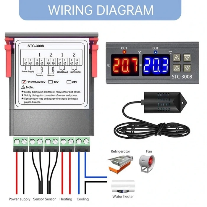 STC-3028 220V LCD Ekranlı Problu Termostat Dijital Sıcaklık Kontrol Cihazı