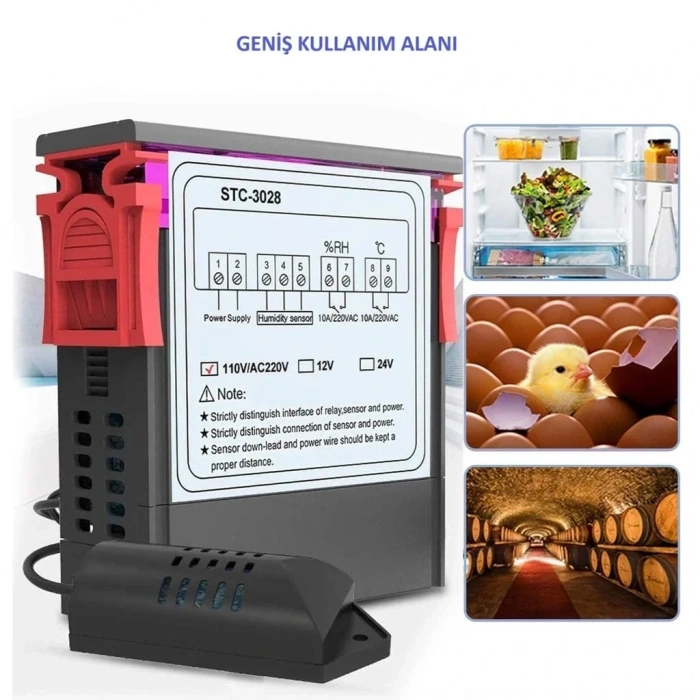 STC-3028 220V LCD Ekranlı Problu Termostat Dijital Sıcaklık Kontrol Cihazı