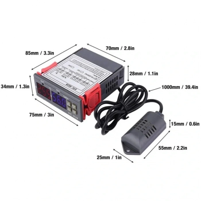 STC-3028 220V LCD Ekranlı Problu Termostat Dijital Sıcaklık Kontrol Cihazı