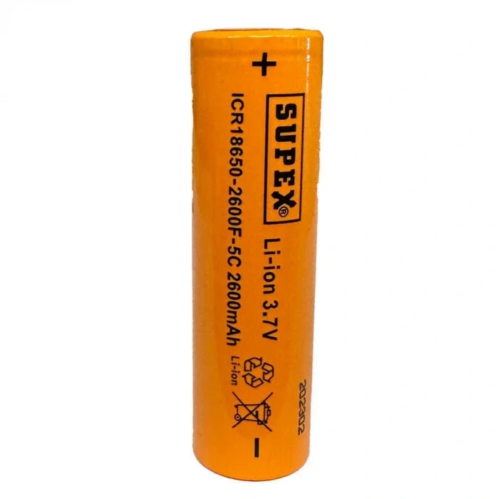Supex ICR18650 3.7V 2600mAh Li-ion Şarjlı Pil 5C Deşarj Akımı (Başsız)