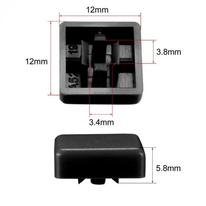 Tact Switch Kapağı Kare Siyah - 10x10x5mm