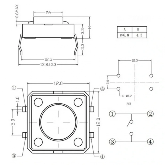 Tact Switch ( Tact Buton ) 12x12x4.3mm