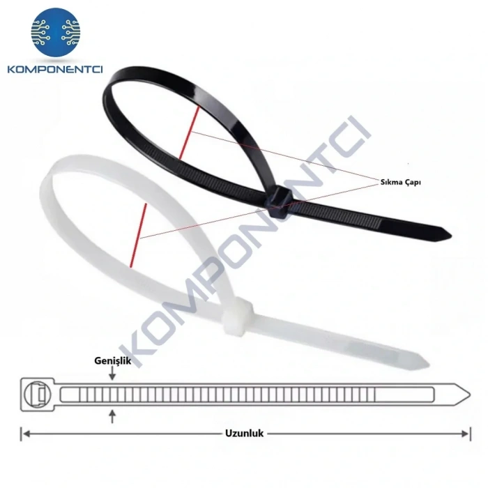 TCT-250 I 250x3.5 Ø65 Siyah Standart Kablo Bağı (100 Adet)