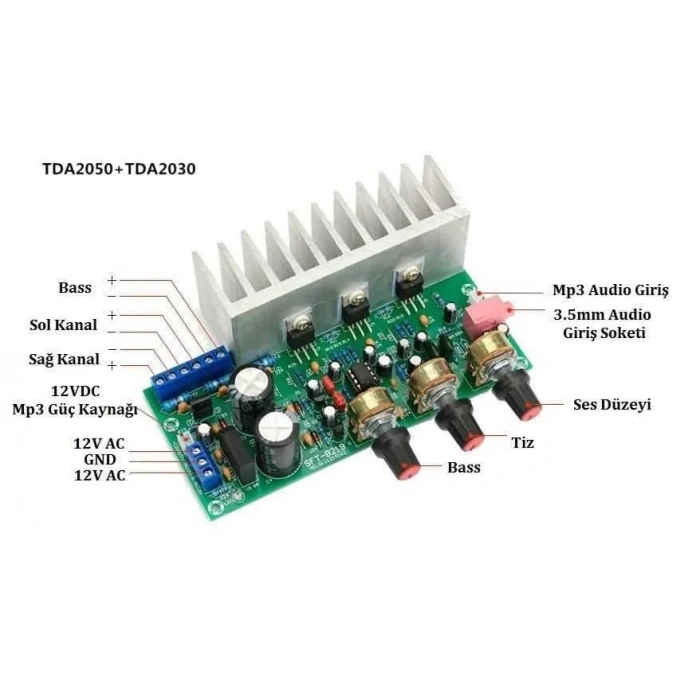 TDA2050 + TDA2030 18W + 18W / 32W 2.1-Kanallı Subwoofer Ses Güç Amplifikatör Kartı