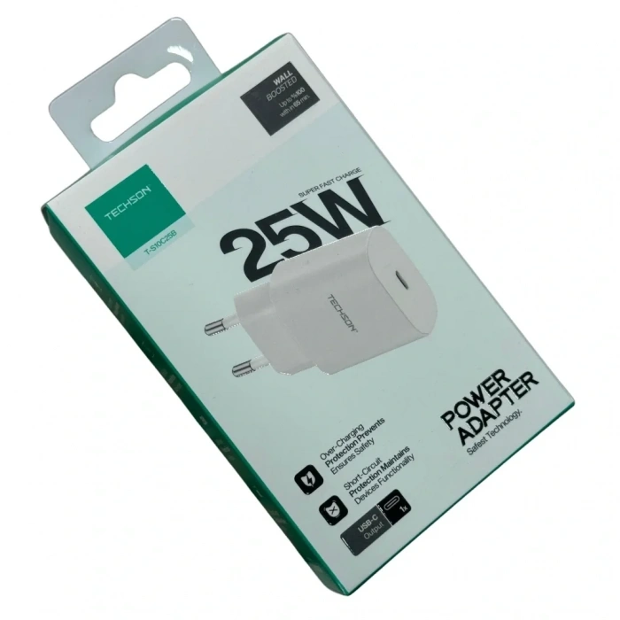 TECHSON 25W Type-C Adaptör Şarj Başlığı Beyaz S10C25B