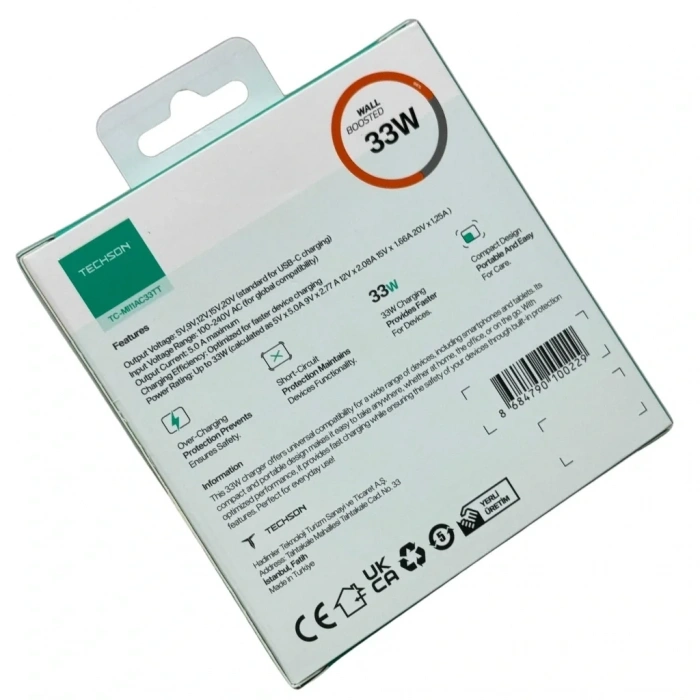 TECHSON 33W Type-C + USB Şarj Adaptörü Kablo Seti MI11AC33TT
