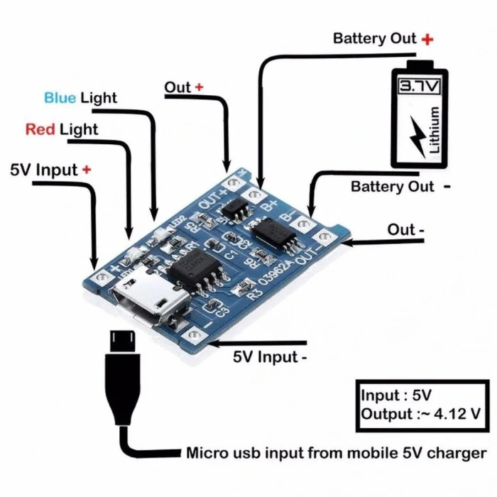 TP4056 Micro USB Korumalı Lipo 18650 Pil Şarj Devresi