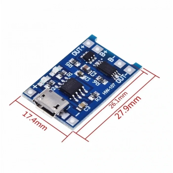 TP4056 Micro USB Korumalı Lipo 18650 Pil Şarj Devresi