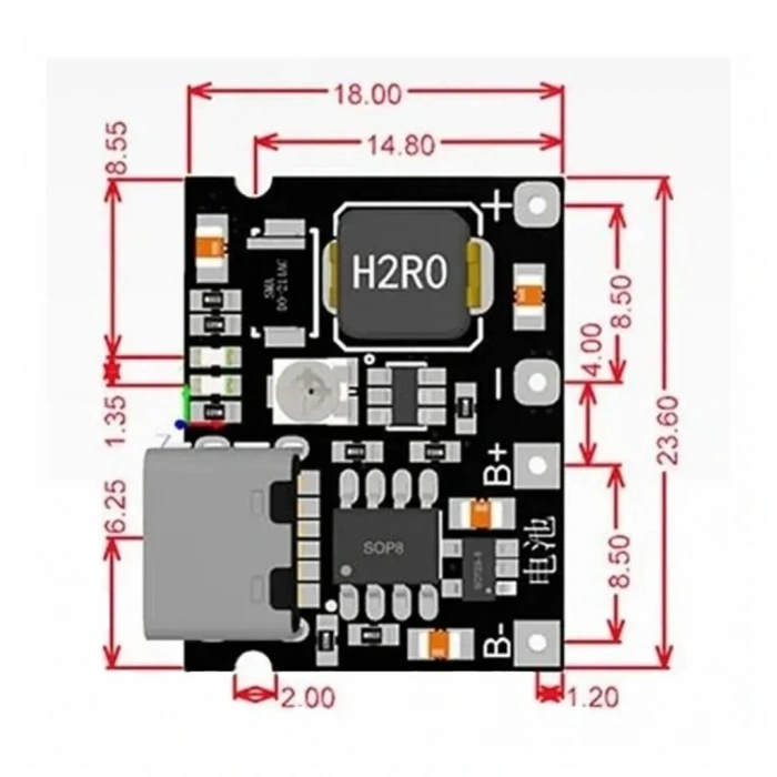 TP4056 Type-C Li-ion 18650 Pil Şarj Devresi DC-DC Voltaj Yükselticili