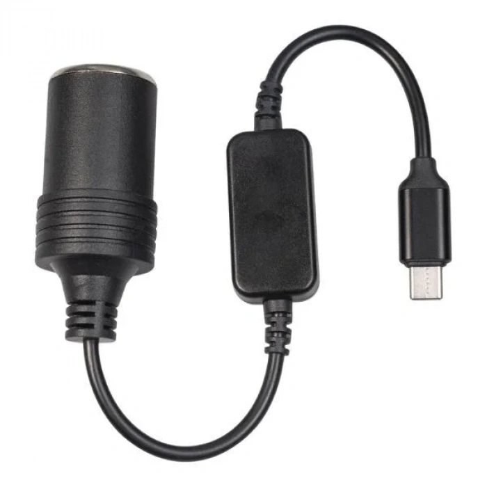 Type-C 5V - 12V Dişi Araç Çakmak Soketi Dönüştürücü - 30cm Kablolu