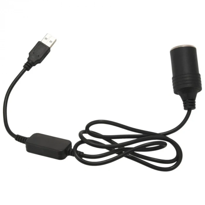 USB 5V - 12V Dişi Araç Çakmak Soketi Dönüştürücü - 1m Kablolu