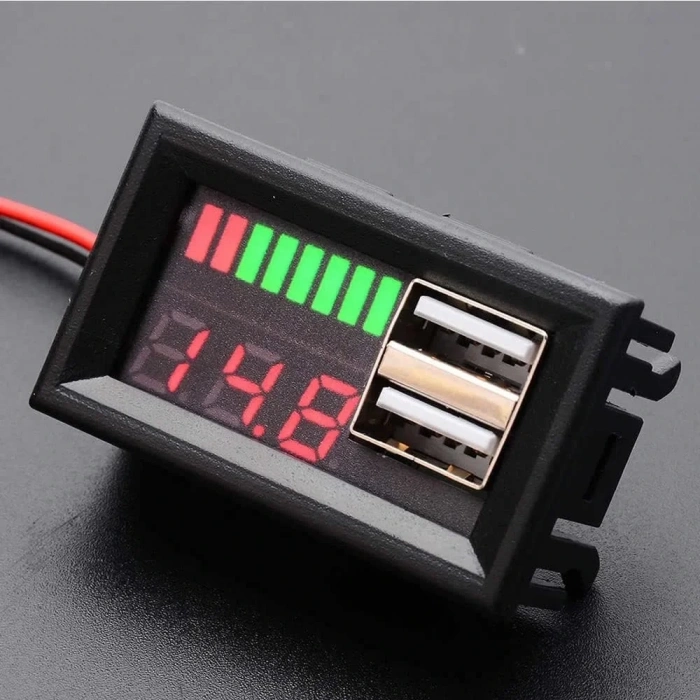 USB Çıkışlı Dijital Voltmetre Ekranlı 5V 2A IOS-Android Çıkışlı