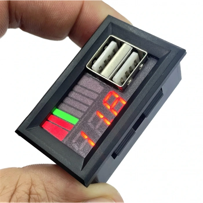 USB Çıkışlı Dijital Voltmetre Ekranlı 5V 2A IOS-Android Çıkışlı