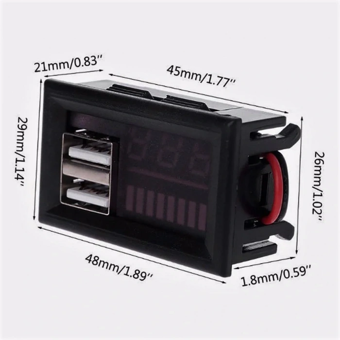 USB Çıkışlı Dijital Voltmetre Ekranlı 5V 2A IOS-Android Çıkışlı