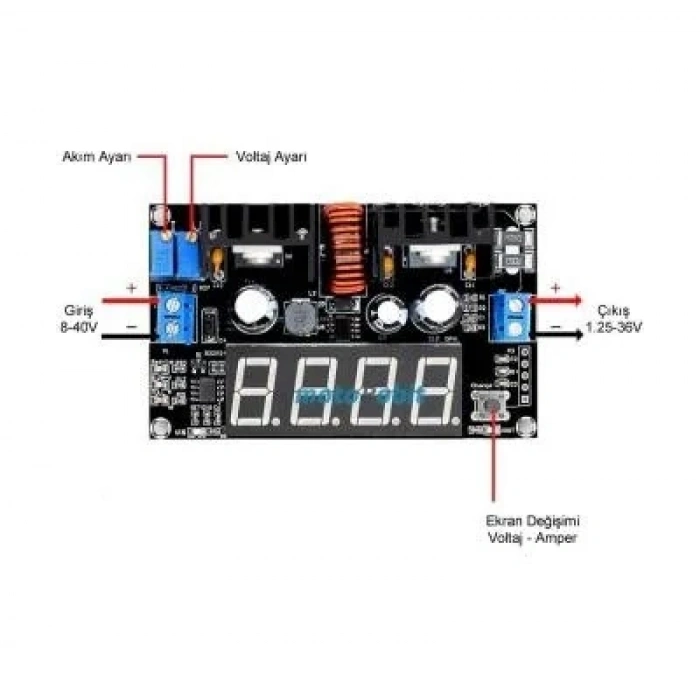 VHM-101 5A Ekranlı Amper Ayarlı Voltaj Düşürücü