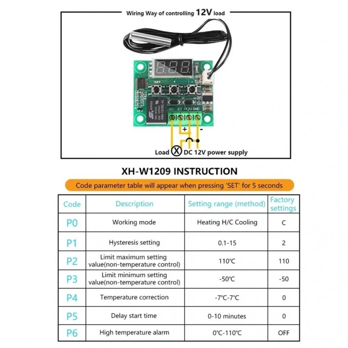 W1209 Röle Çıkışlı Dijital Termostat Kuluçka Akvaryum Sıcaklık Kontrol Kartı
