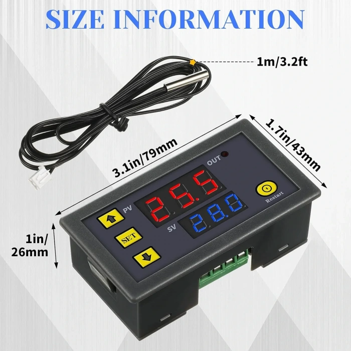 W3230 12V DC Röle Çıkışlı Dijital Termostat Sıcaklık Kontrol Cihazı