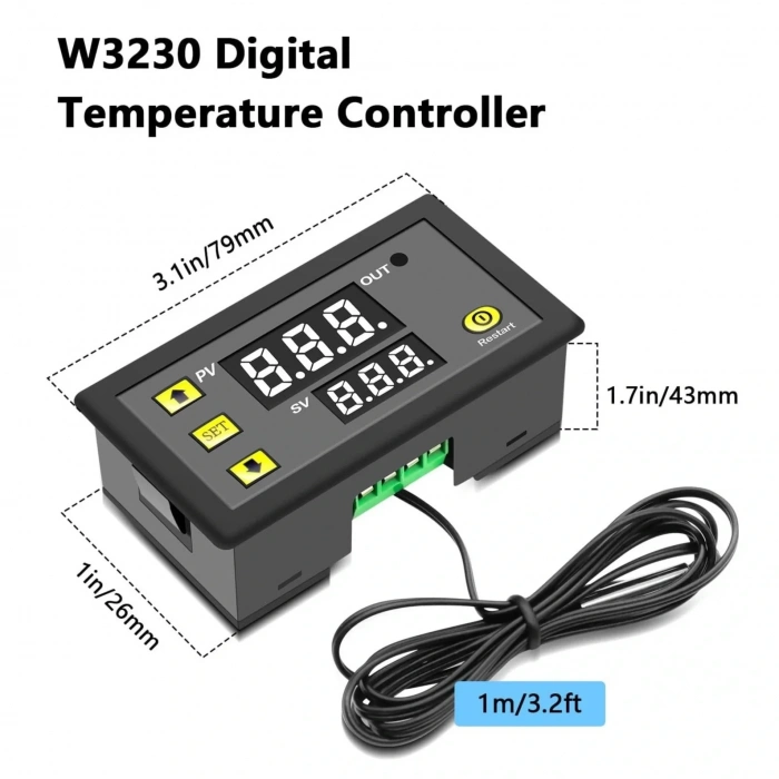 W3230 AC 220V Röle Çıkışlı Termostat Sıcaklık Kontrol Cihazı