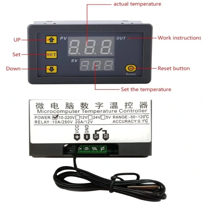 W3230 AC 220V Röle Çıkışlı Termostat Sıcaklık Kontrol Cihazı