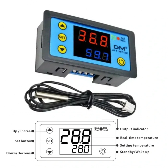 W3231 ZFX-W1608 DC12V Uzaktan Kumandalı Dijital Termostat