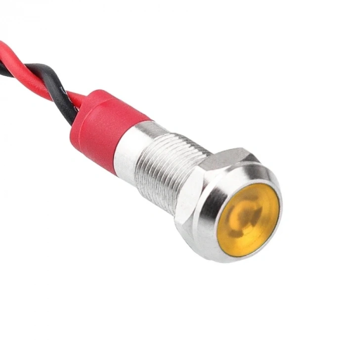 WD06L-P2 6mm 12-24V Kablolu Metal Sinyal Lambası - Sarı