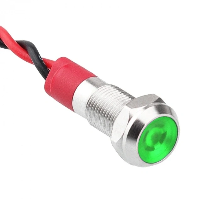 WD06L-P2 6mm 12-24V Kablolu Metal Sinyal Lambası - Yeşil