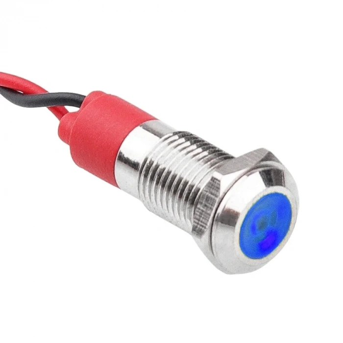 WD08L-P2 8mm 12-24V Kablolu Metal Sinyal Lambası - Mavi