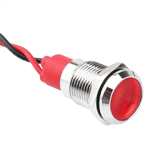 WD10L-P2 10mm 12-24V Kablolu Metal Sinyal Lambası - Kırmızı