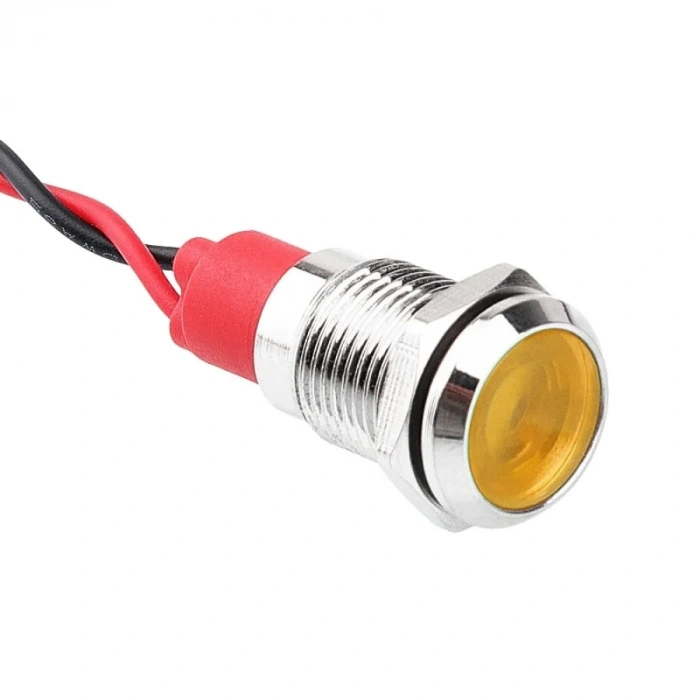WD10L-P2 10mm 12-24V Kablolu Metal Sinyal Lambası - Sarı