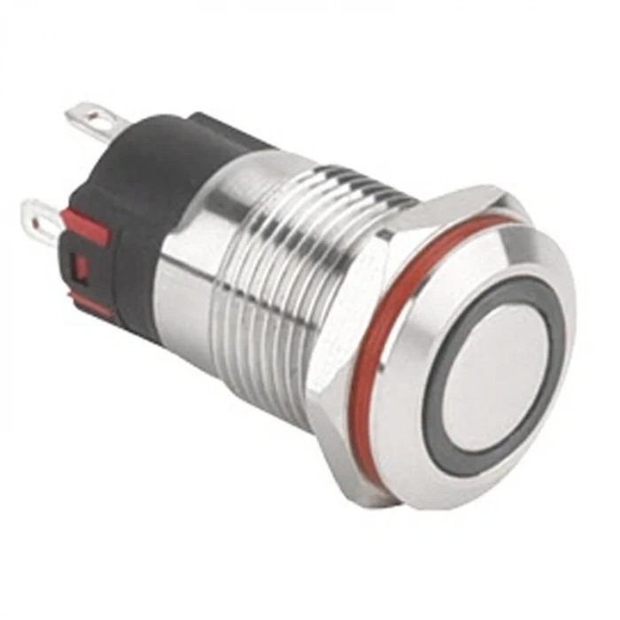 WD12A-P1Z-E 12mm Düz Anahtarlı Işıklı Metal Buton - Beyaz