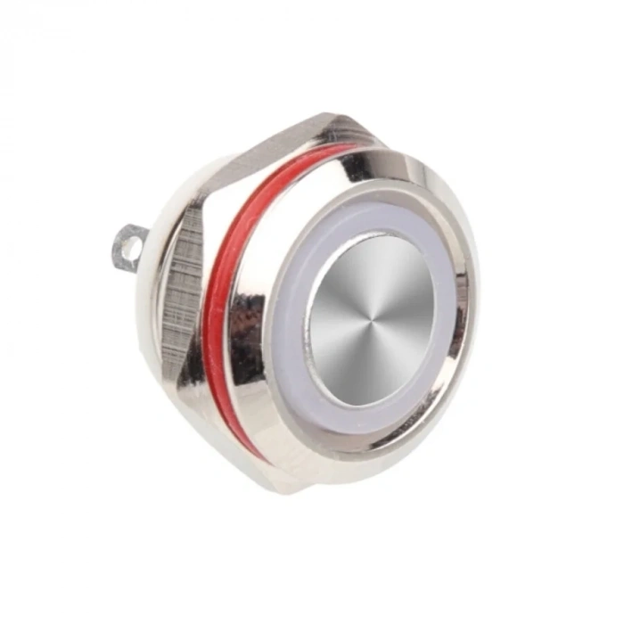 WD12C1-Pin-P1-E 12mm Düz Yaylı Işıklı Metal Buton - Beyaz