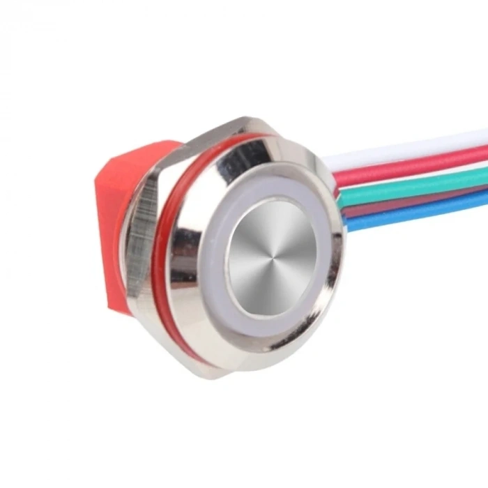 WD12C1-Wired-P1-E 12mm Düz Yaylı RGB Işıklı Metal Buton - Kablolu