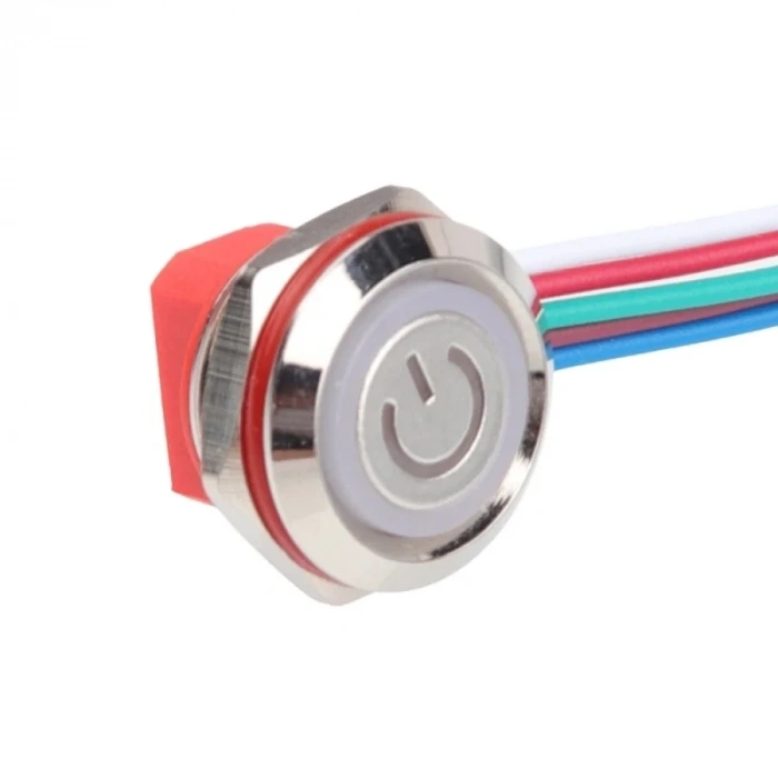 WD12C1-Wired-P1-EC 12mm Düz Yaylı RGB Işıklı Metal Buton - Kablolu