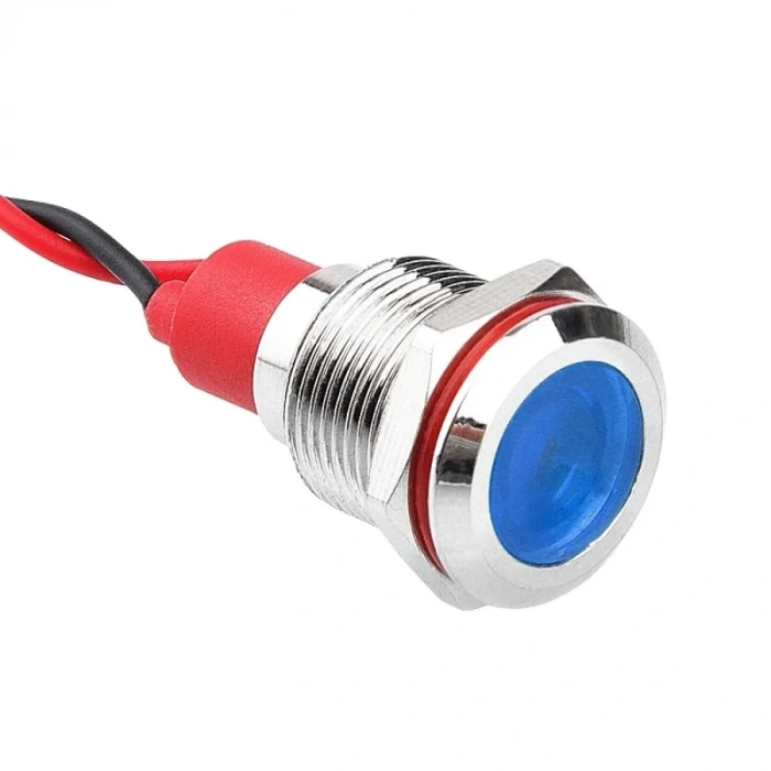 WD12L-P2 12mm 12-24V Kablolu Metal Sinyal Lambası - Mavi
