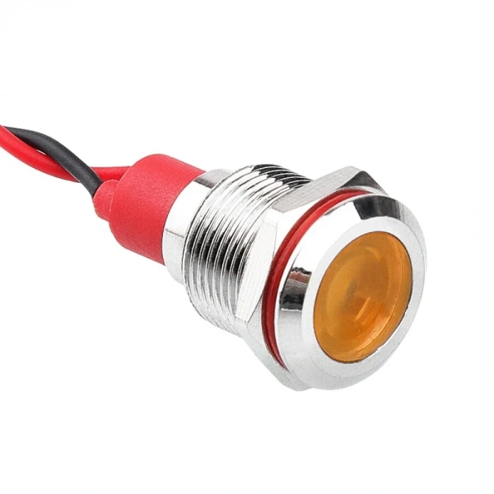 WD12L-P2 12mm 12-24V Kablolu Metal Sinyal Lambası - Sarı