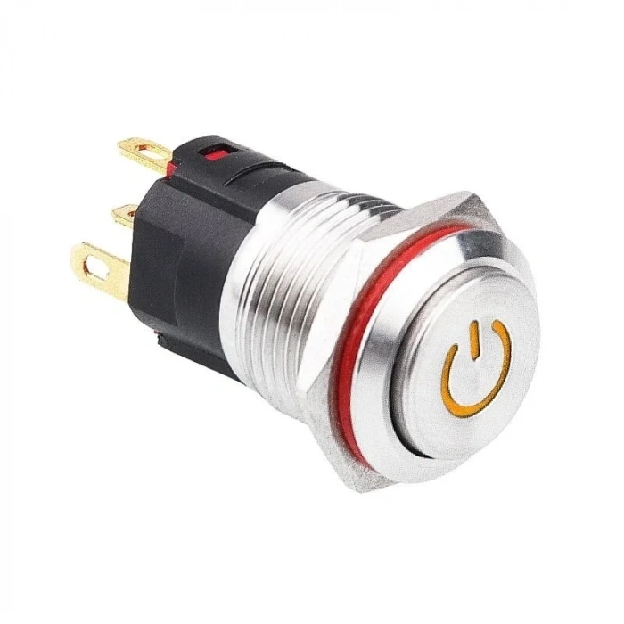 WD16A-G1-C 16mm Çıkık Yaylı Işıklı Power Metal Buton - Sarı