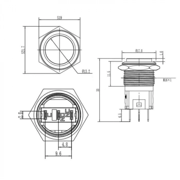 WD16A-G1Z 16mm Çıkık Anahtarlı Metal Buton