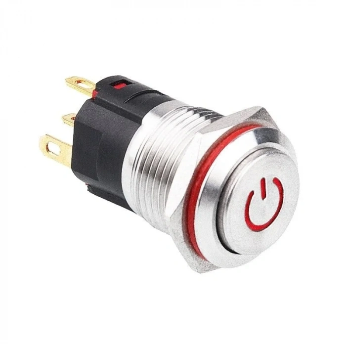 WD16A-G1Z-C 16mm Çıkık Anahtarlı Işıklı Power Metal Buton - Kırmızı