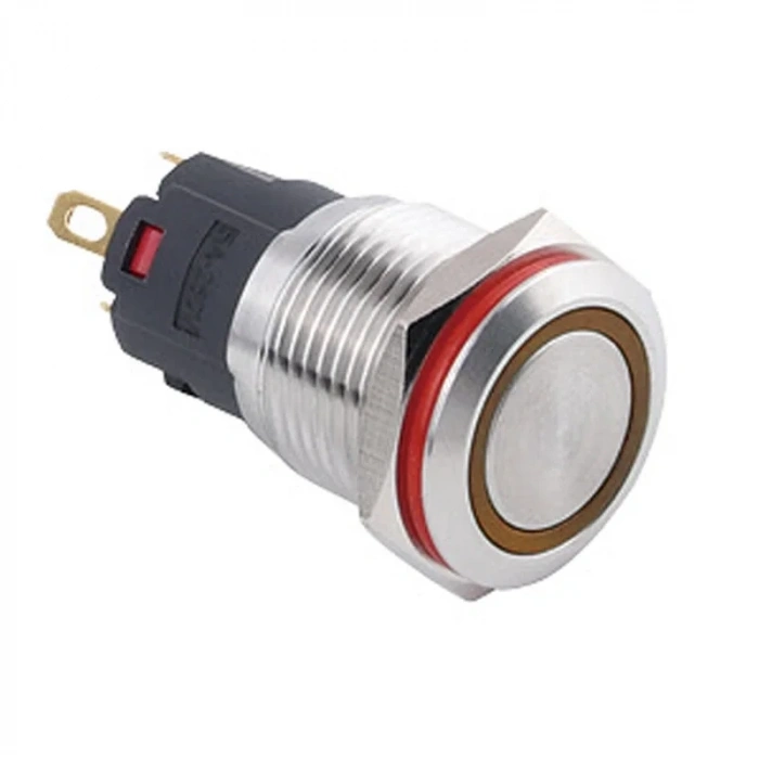 WD16A-P1-E 16mm Düz Yaylı Işıklı Metal Buton - Sarı