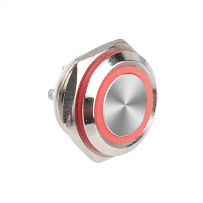 WD16C1-Pin-P1-E 16mm Düz Yaylı Işıklı Metal Buton - Kırmızı