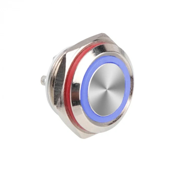 WD16C1-Pin-P1-E 16mm Düz Yaylı Işıklı Metal Buton - Mavi