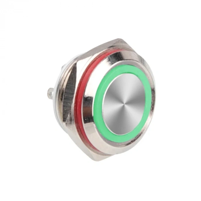 WD16C1-Pin-P1-E 16mm Düz Yaylı Işıklı Metal Buton - Yeşil