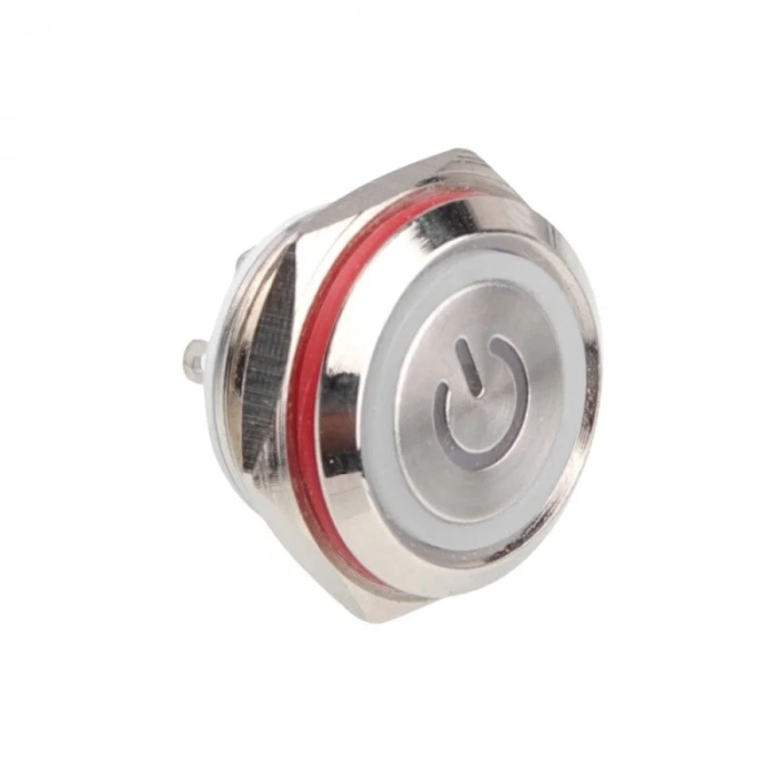 WD16C1-Pin-P1-EC 16mm Düz Yaylı Işıklı Metal Buton - Beyaz