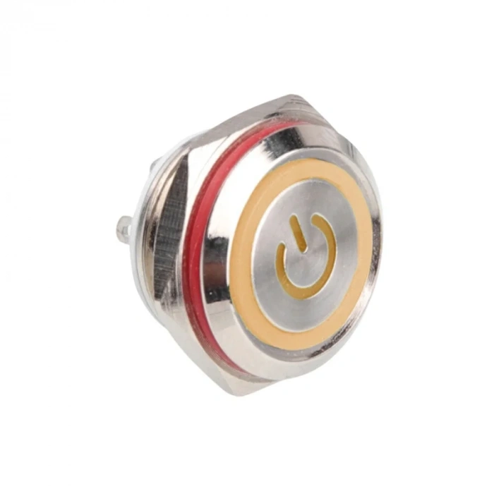 WD16C1-Pin-P1-EC 16mm Düz Yaylı Işıklı Metal Buton - Sarı