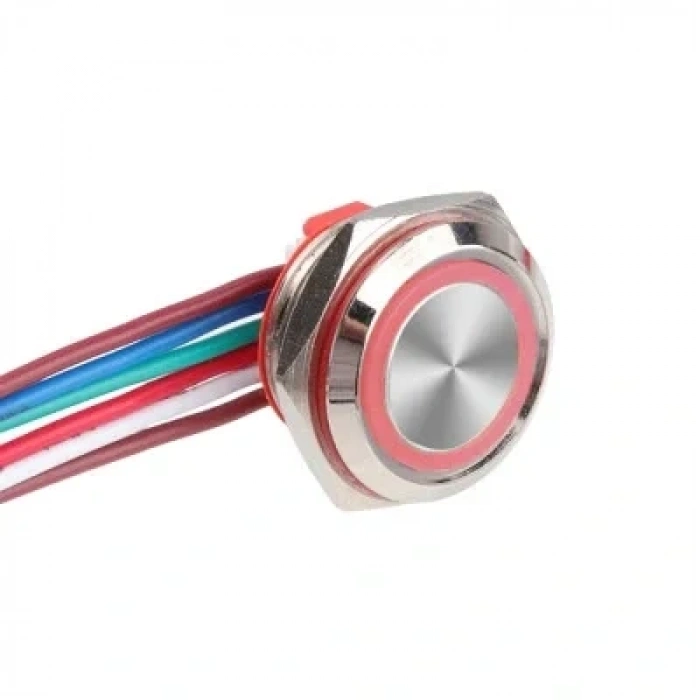 WD16C1-Wired-P1-E 16mm Düz Yaylı Kırmızı Işıklı Metal Buton - Kablolu
