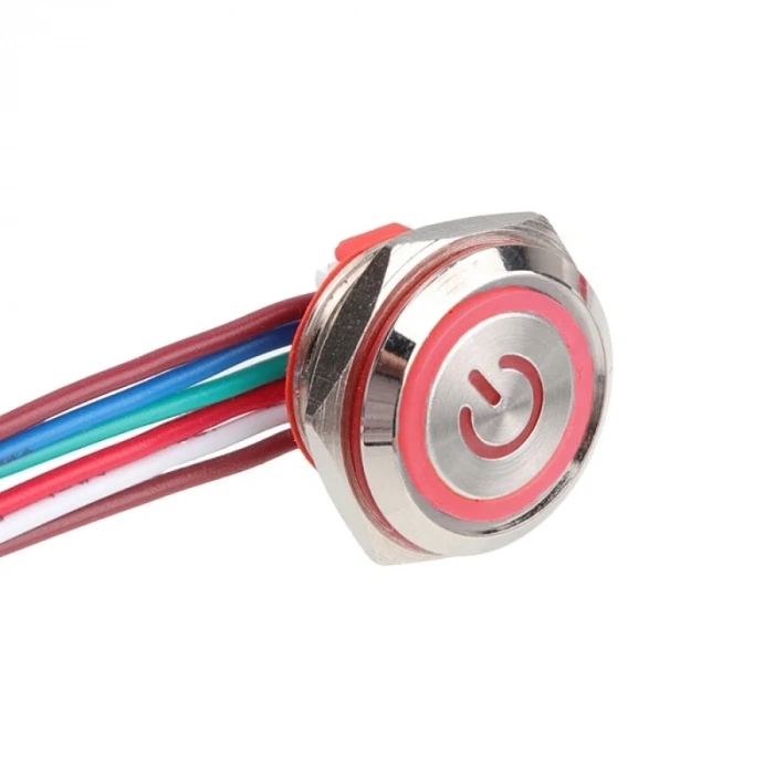 WD16C1-Wired-P1-EC 16mm Düz Yaylı Kırmızı Işıklı Metal Buton - Kablolu