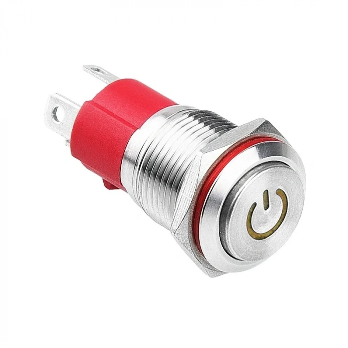 WD16D-G1-C 16mm Çıkık Yaylı Işıklı Power Metal Buton - Sarı