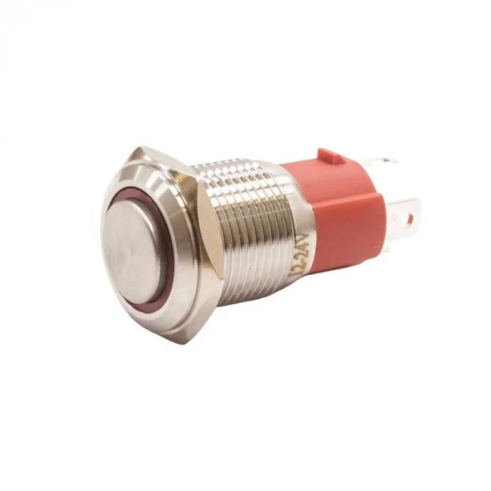 WD16D-G1-E 16mm Çıkık Yaylı Işıklı Metal Buton - Kırmızı